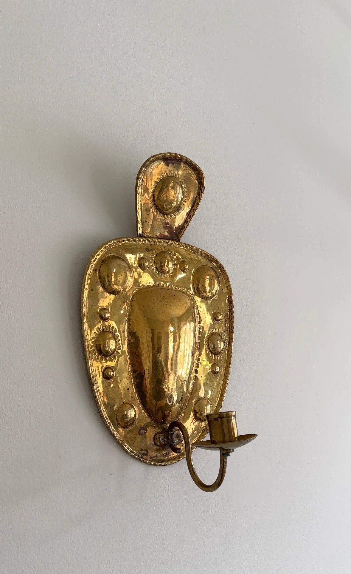 Vintage Swedish Hammered Brass Sconce