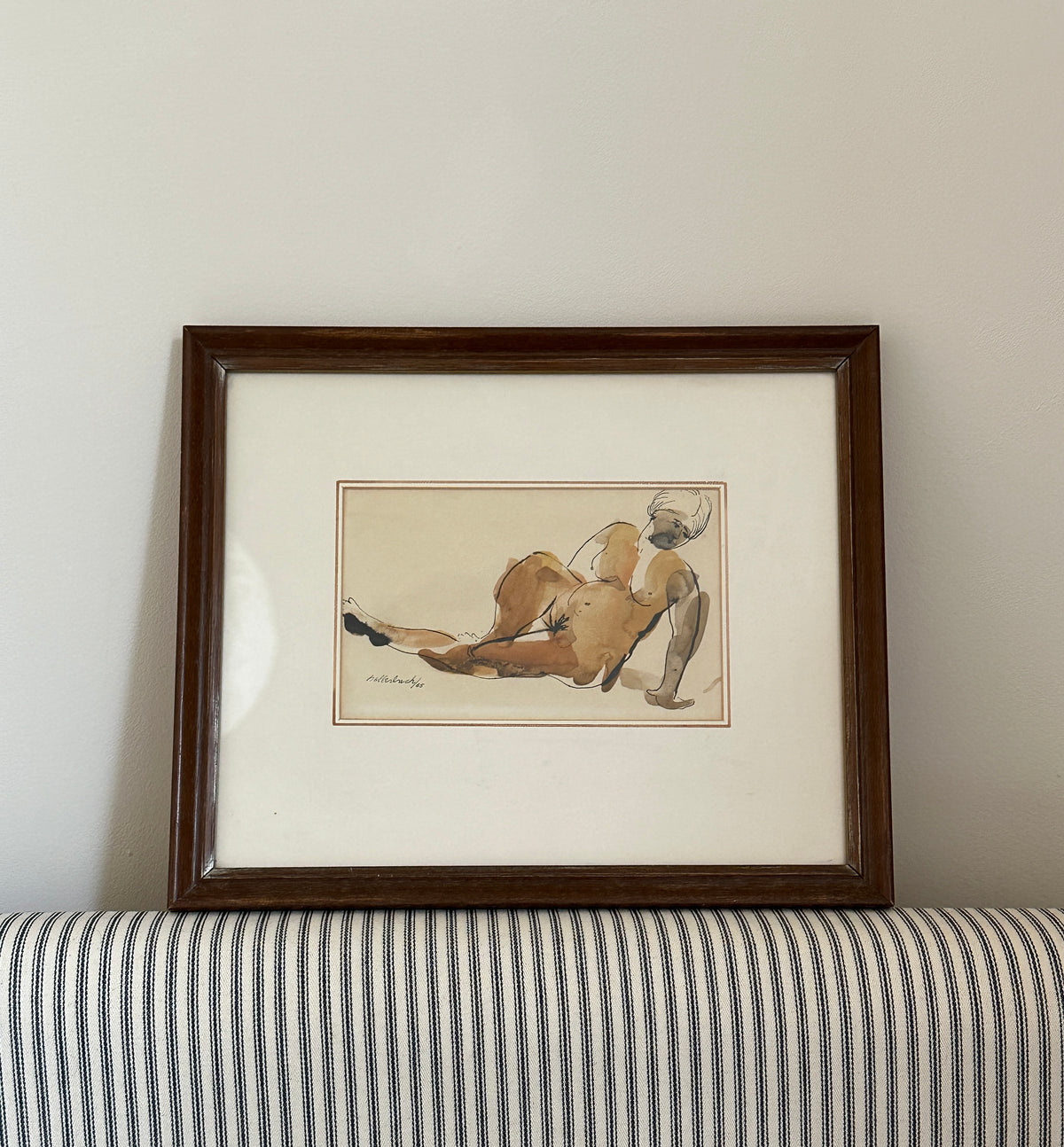 Vintage Signed Nude Figure Sketch, 1965, Framed