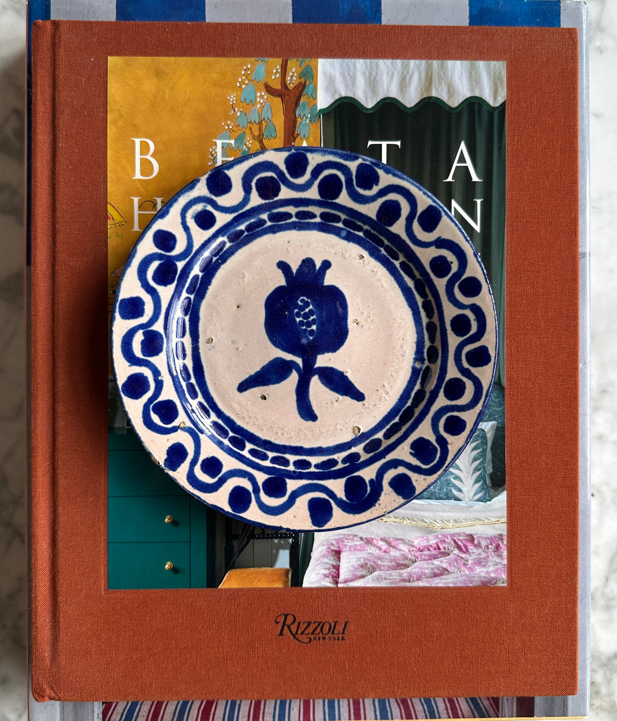 Hand-Painted Blue Ceramic Pomegranate Plate Dish