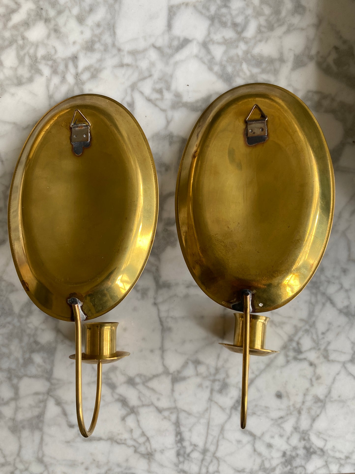 Swedish brass mid century sconces, a pair