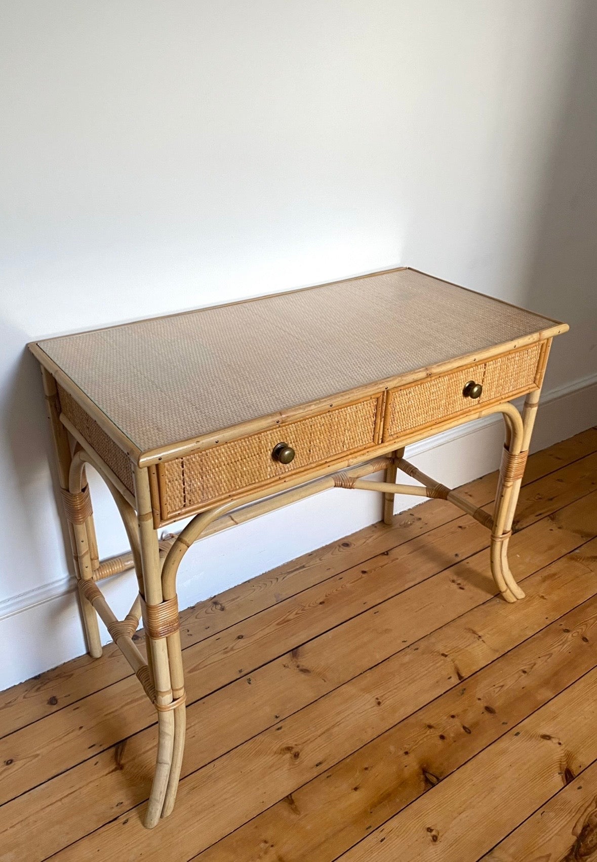 Vintage Rattan Cane Console Table