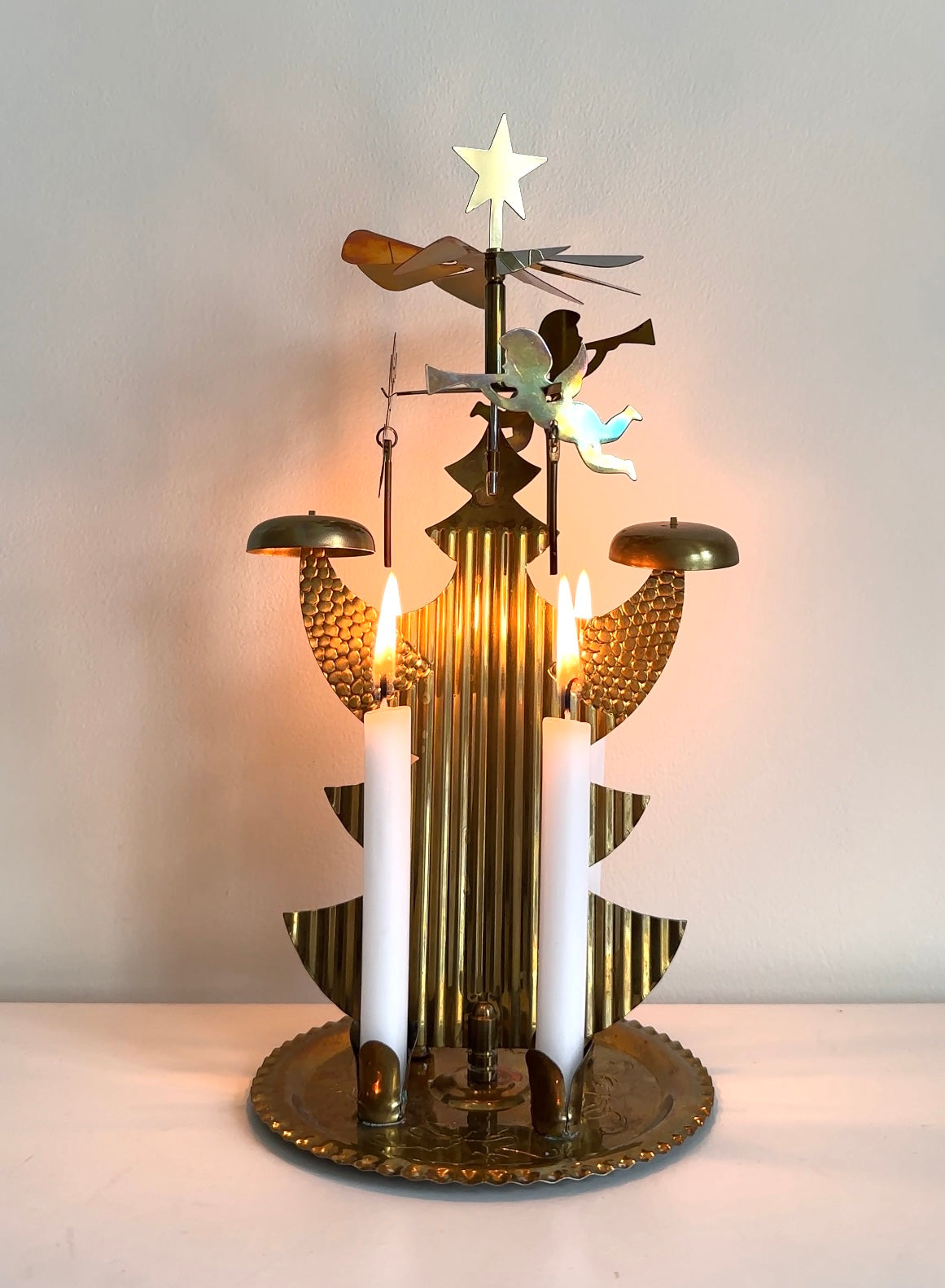 Vintage Brass-Plated Christmas Tree Angel Chimes - Rare