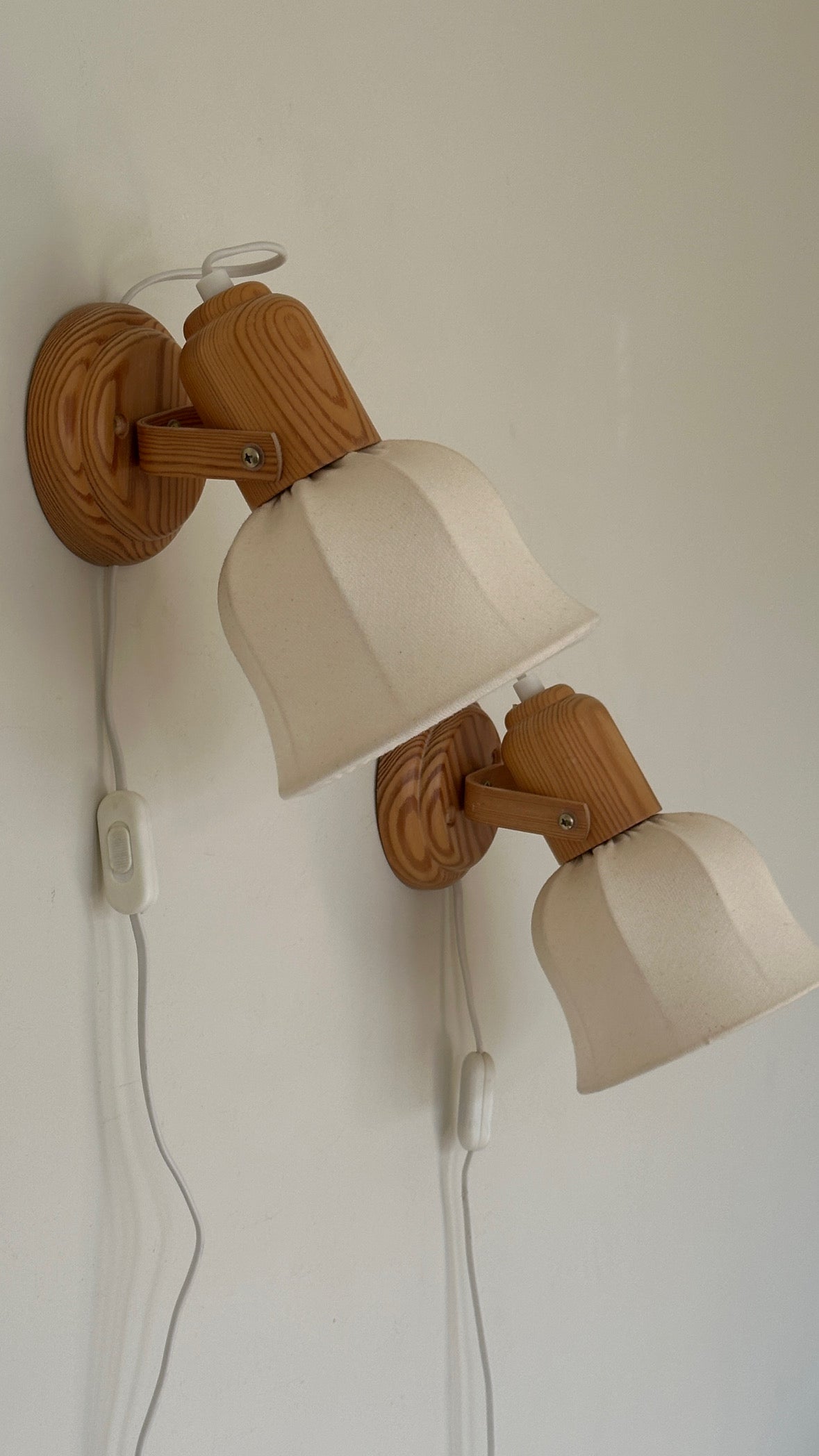 Vintage 1970s Mid-Century Swedish Pine Plug-in Wall Lamps, Pair