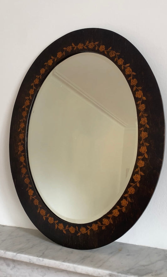 Vintage Arts & Crafts Floral Inlay Mirror