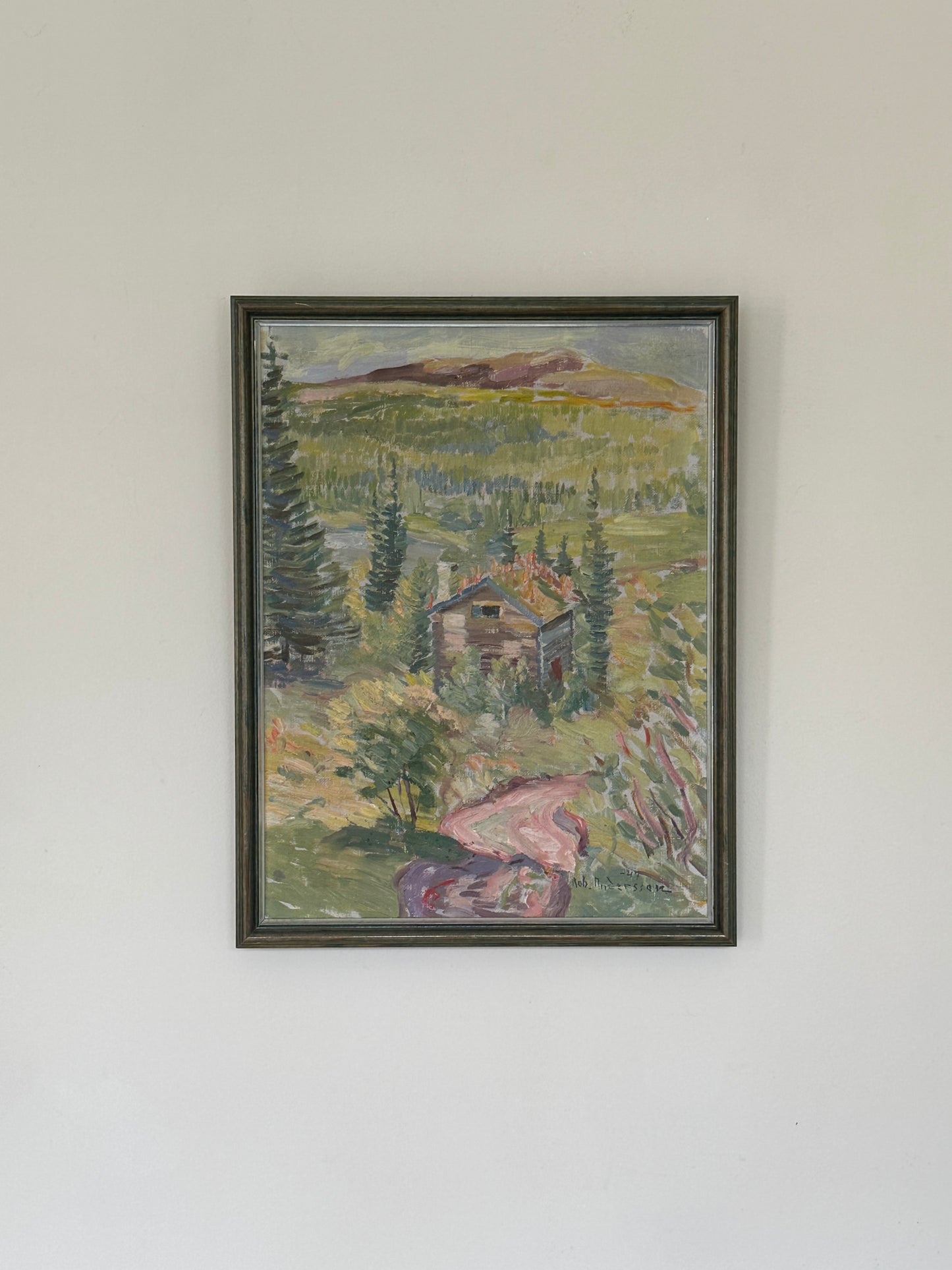 Summer Cabin in The Hills - Mid-Century Swedish Oil Painting, Signed