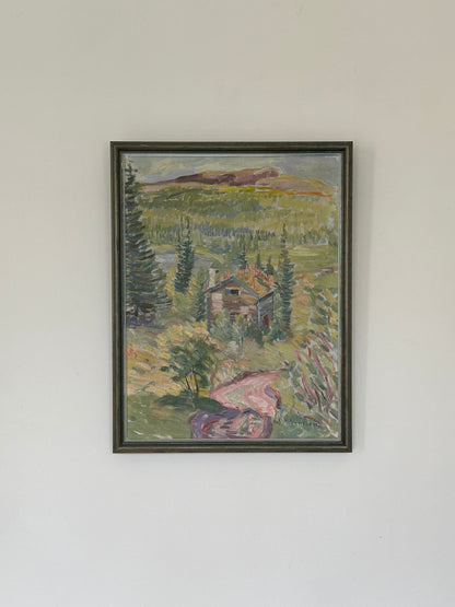 Summer Cabin in The Hills - Mid-Century Swedish Oil Painting, Signed