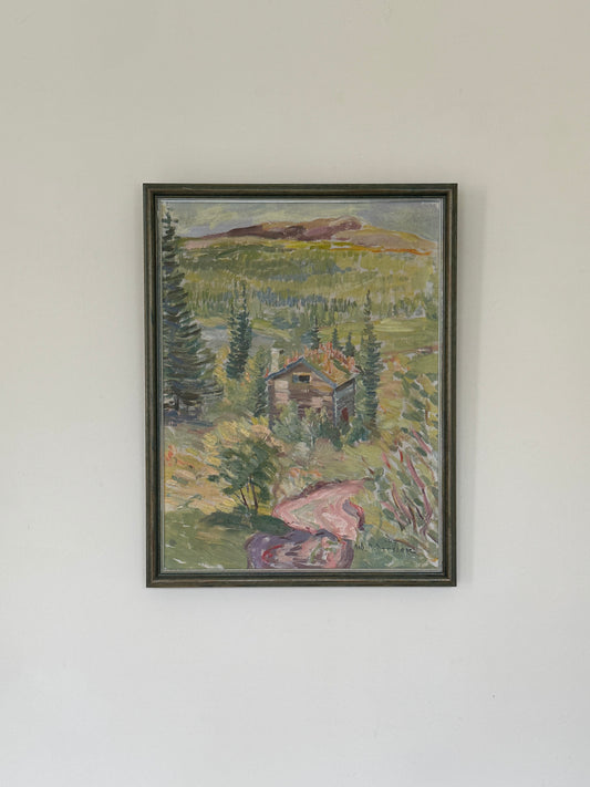 Summer Cabin in The Hills - Mid-Century Swedish Oil Painting, Signed