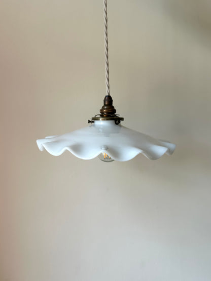 Vintage French Opaline Wavy Pendant Light
