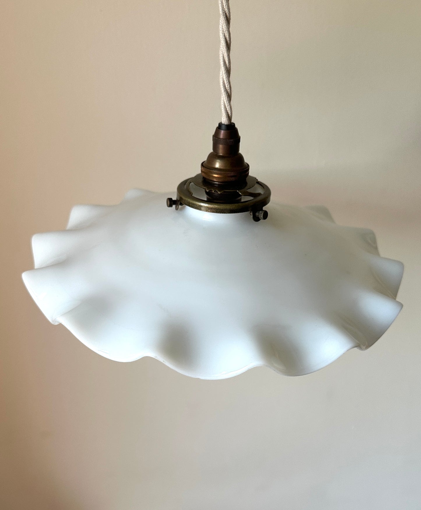 Vintage French Opaline Wavy Pendant Light
