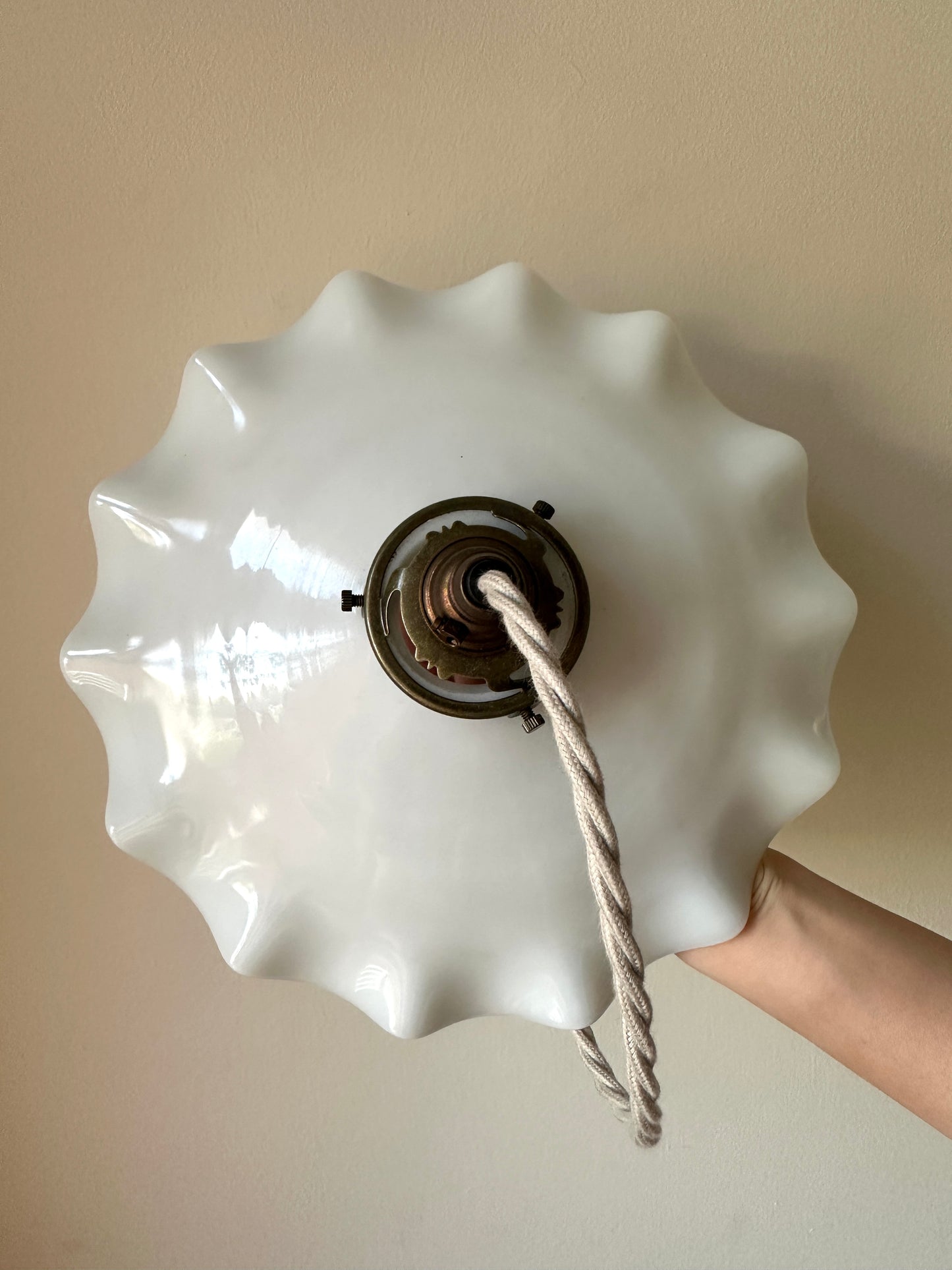Vintage French Opaline Wavy Pendant Light