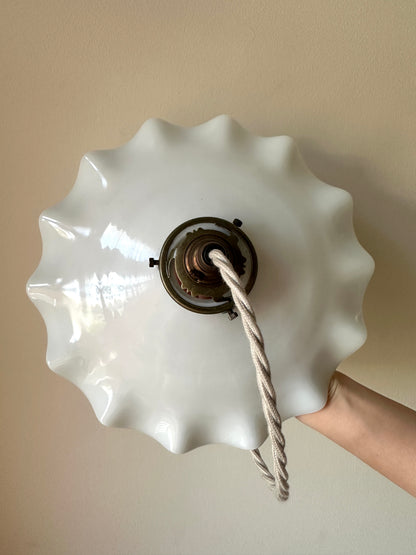 Vintage French Opaline Wavy Pendant Light