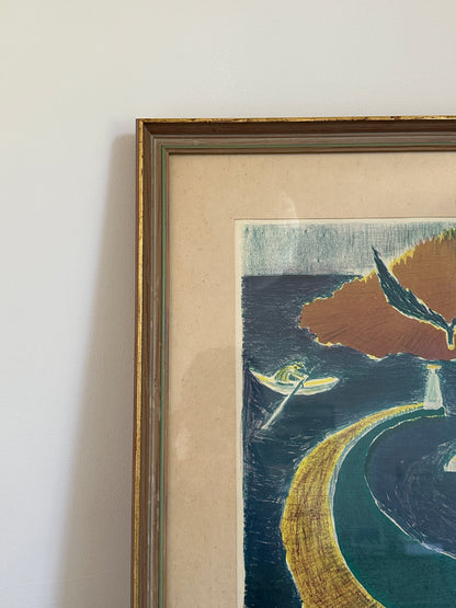 Green Pier, 1955 Swedish Signed Colour Lithograph, Limited Edition 74/75