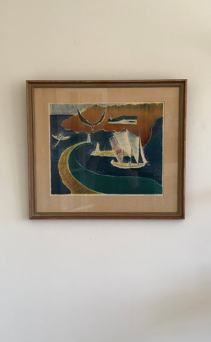 Green Pier, 1955 Swedish Signed Colour Lithograph, Limited Edition 74/75