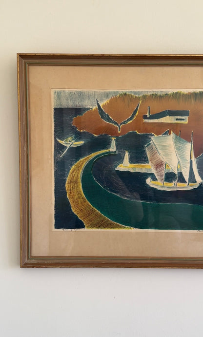 Green Pier, 1955 Swedish Signed Colour Lithograph, Limited Edition 74/75