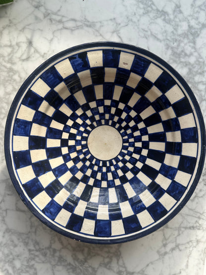 Antique Morrocan Blue & Cream Checked Bowl