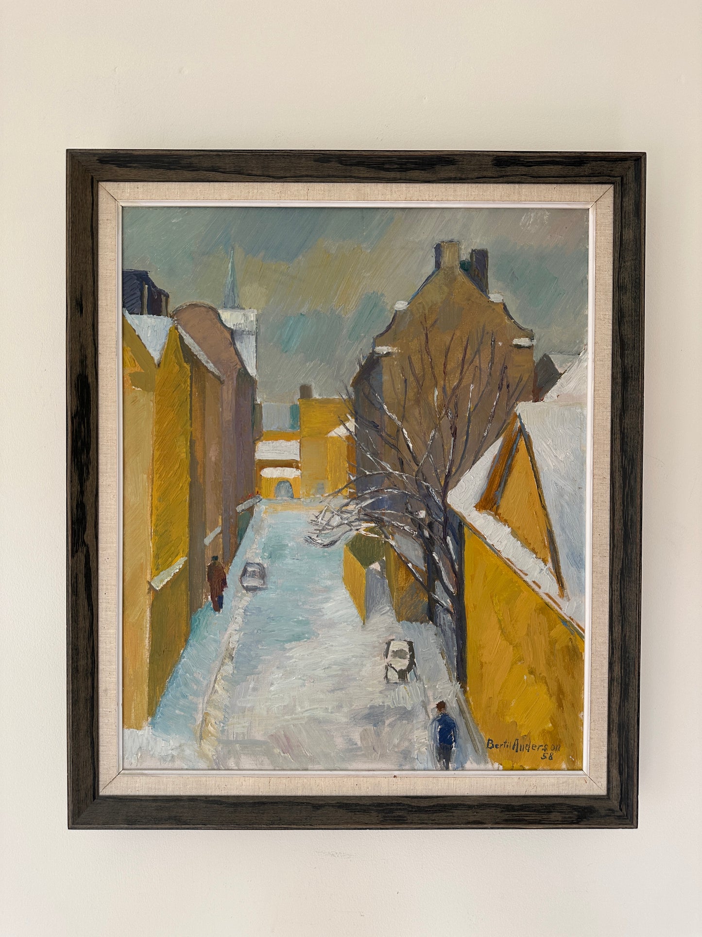 Yellow Houses, Swedish Oil on Canvas, Signed & Dated