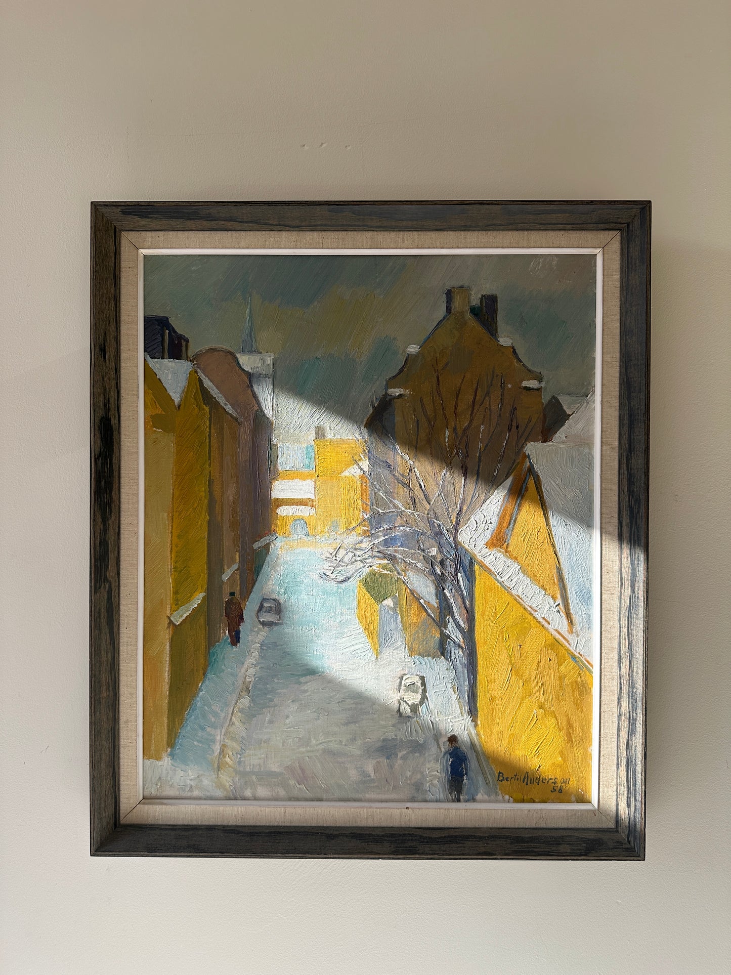 Yellow Houses, Swedish Oil on Canvas, Signed & Dated