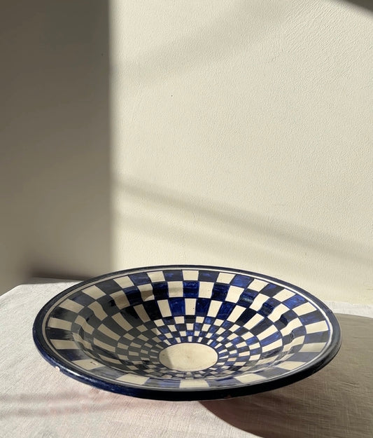 Antique Morrocan Blue & Cream Checked Bowl