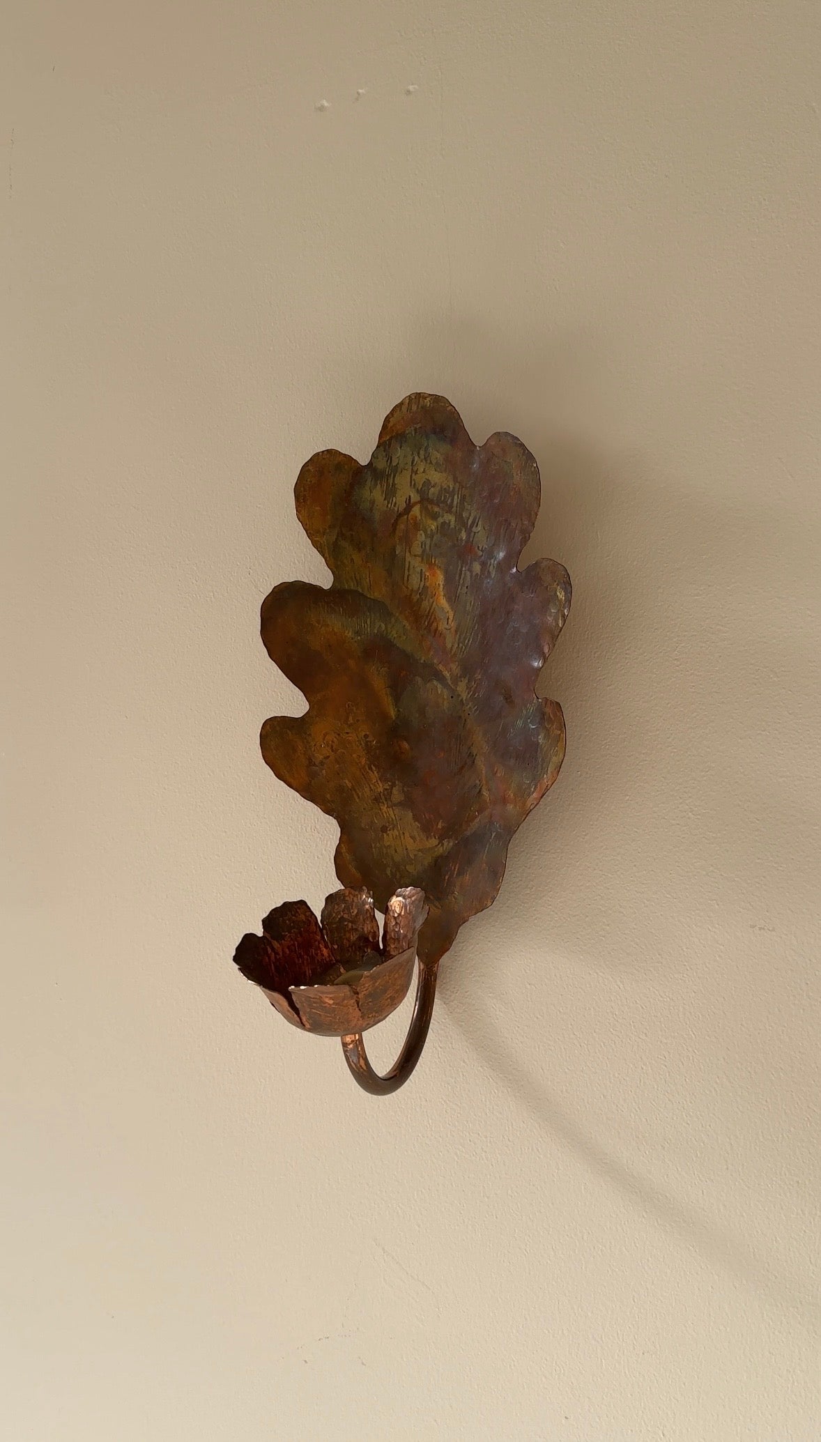Vintage Copper Oak Leaf Swedish Sconce