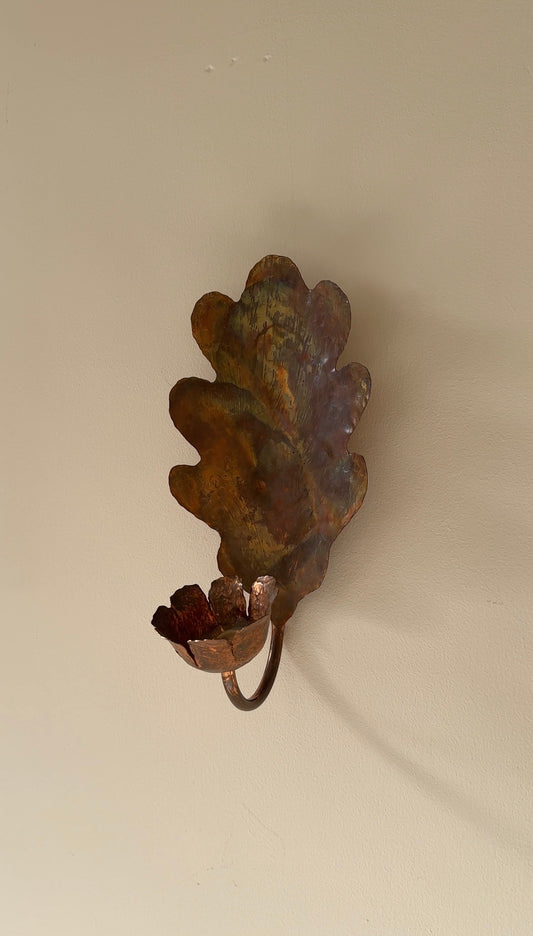 Vintage Copper Oak Leaf Swedish Sconce