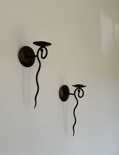 Pair Of Vintage Wrought Iron Spiral Wall Sconces