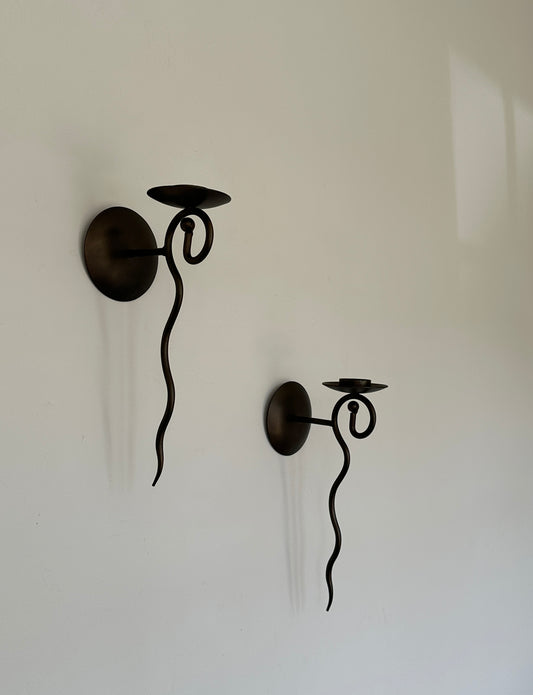 Pair Of Vintage Wrought Iron Spiral Wall Sconces