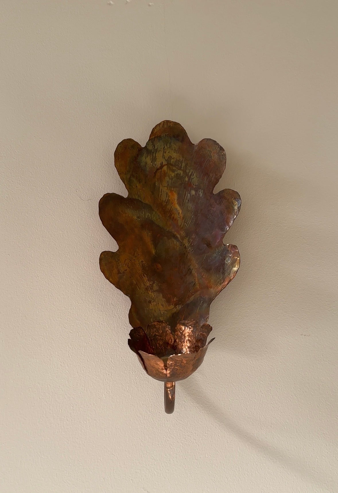 Vintage Copper Oak Leaf Swedish Sconce