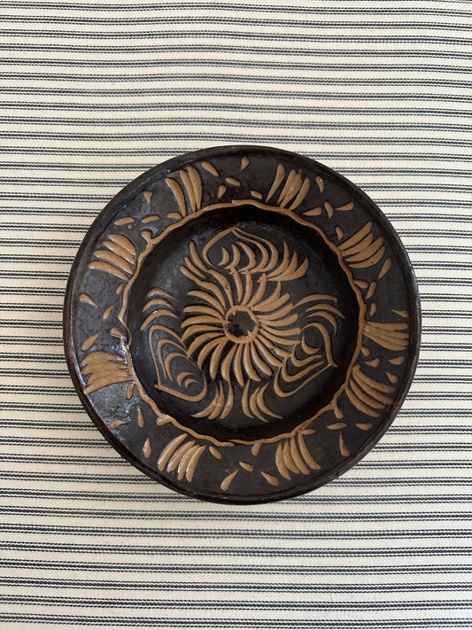 Vintage Swedish Brown Pottery Decorative Wall Plate