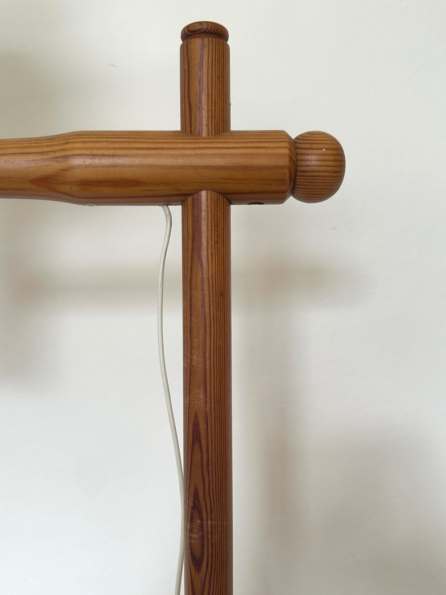 Vintage Swedish Pine Floor Lamp with Original Pleated Shade