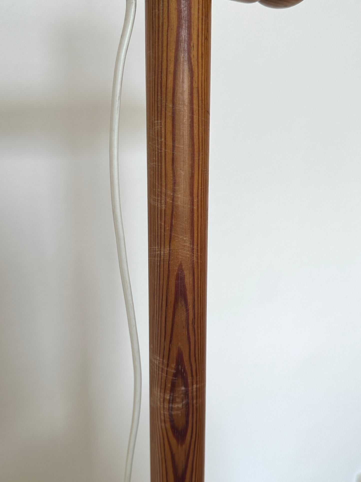 Vintage Swedish Pine Floor Lamp with Original Pleated Shade