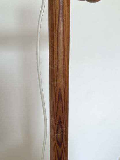 Vintage Swedish Pine Floor Lamp with Original Pleated Shade