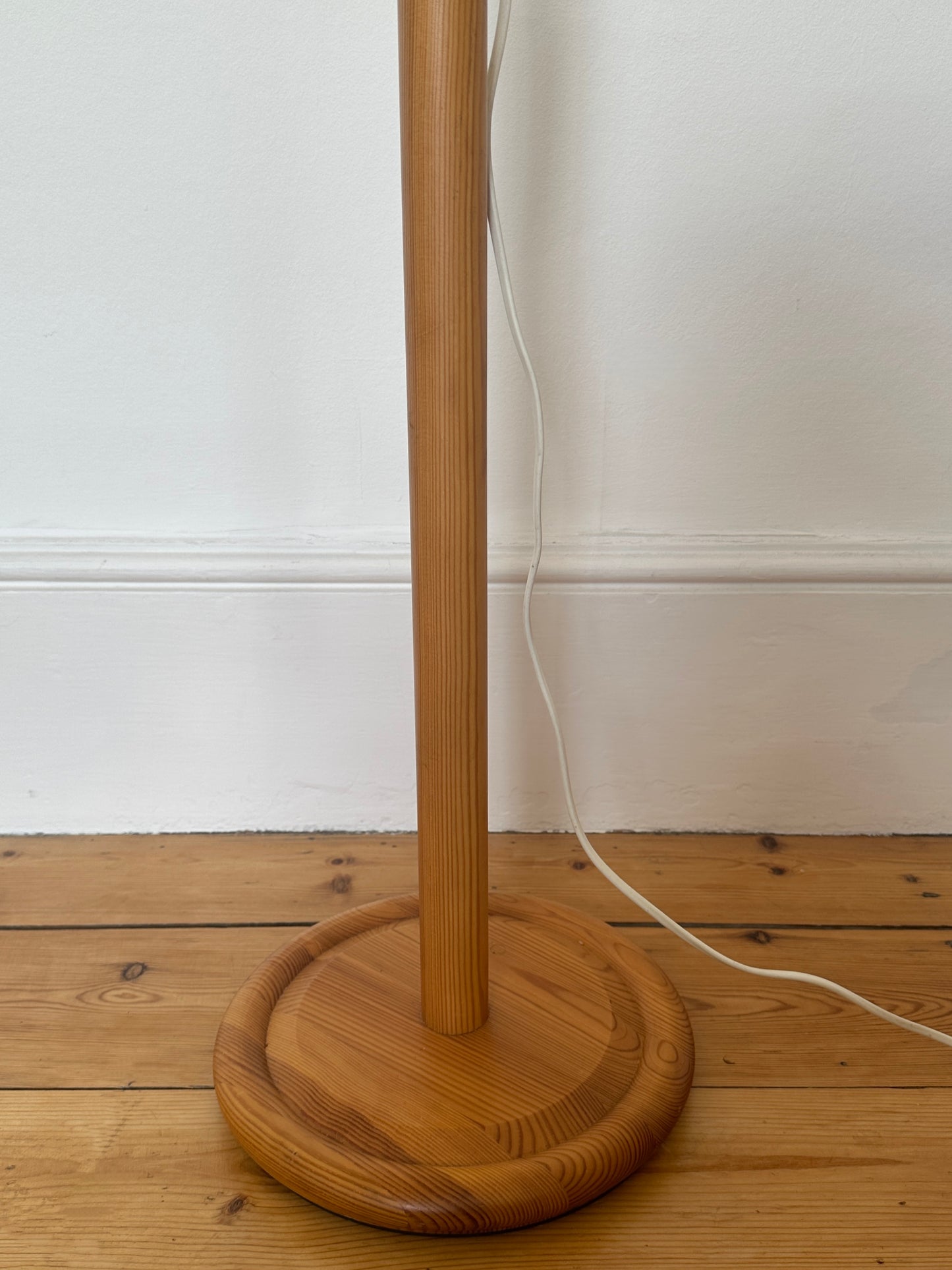 Vintage Swedish Pine Floor Lamp with Original Pleated Shade