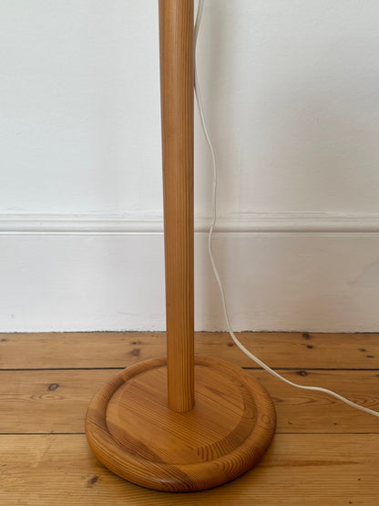 Vintage Swedish Pine Floor Lamp with Original Pleated Shade