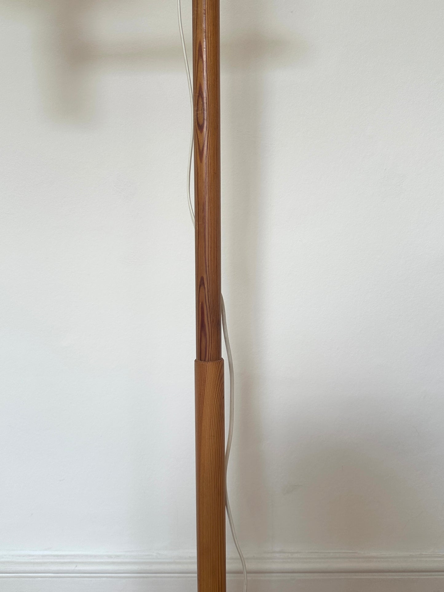 Vintage Swedish Pine Floor Lamp with Original Pleated Shade