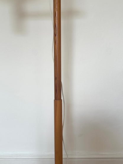 Vintage Swedish Pine Floor Lamp with Original Pleated Shade