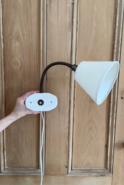 Vintage Swedish Wall Lights with Painted Wood Backplates & Brass Flower Switches