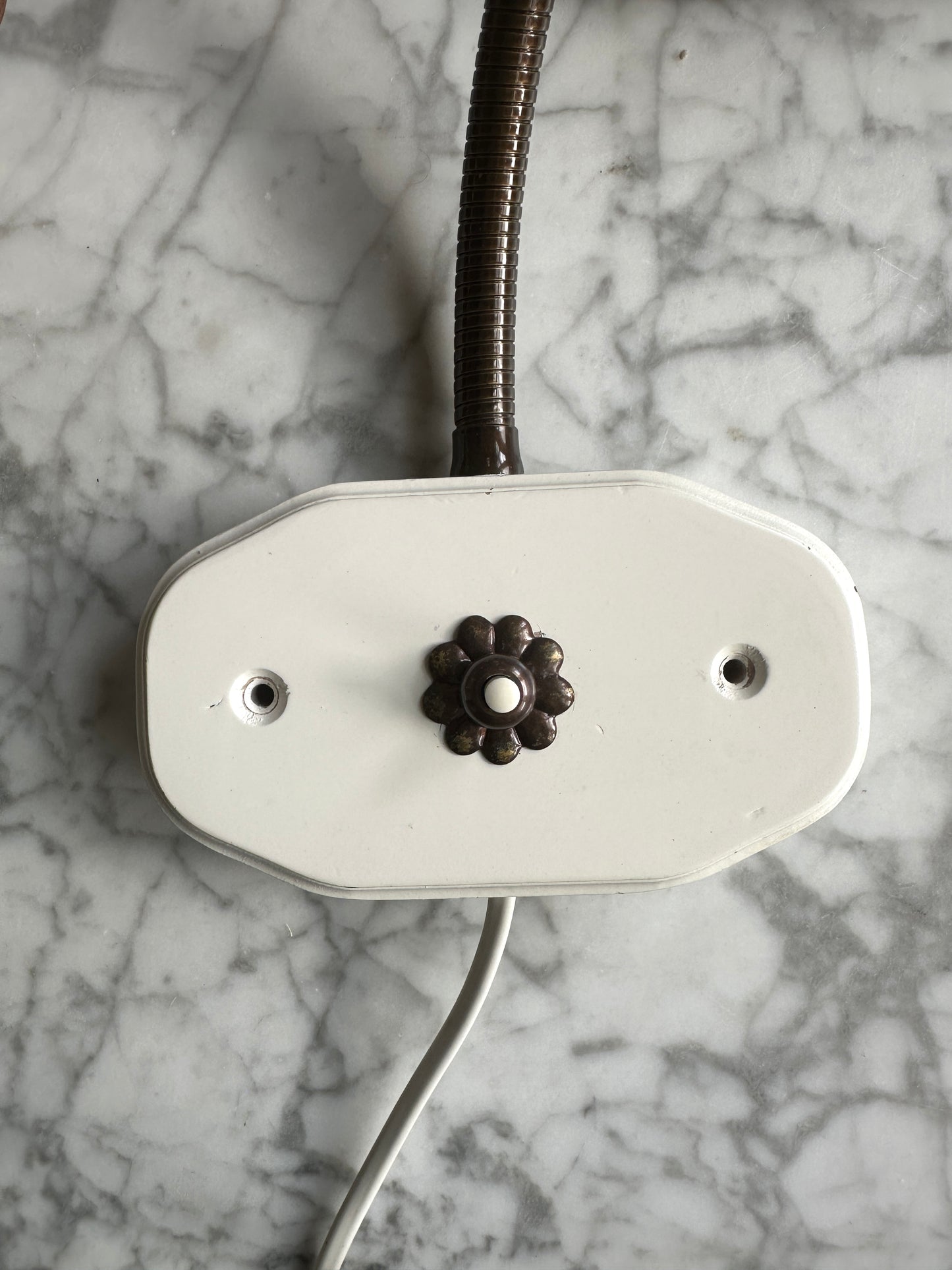 Vintage Swedish Wall Lights with Painted Wood Backplates & Brass Flower Switches