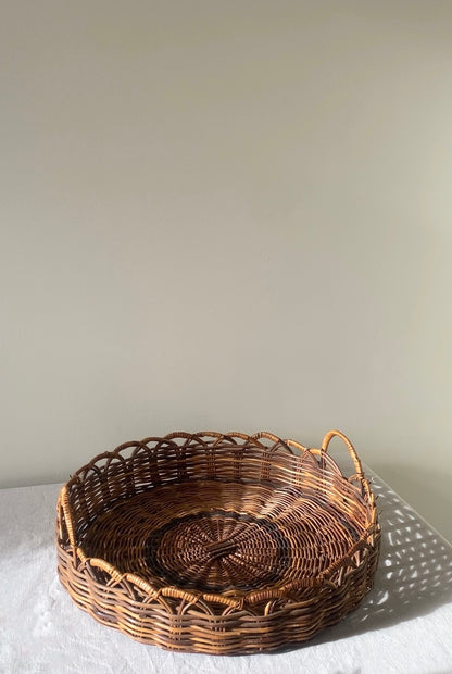 Vintage English Large Wicker Tray with Patterned Weave