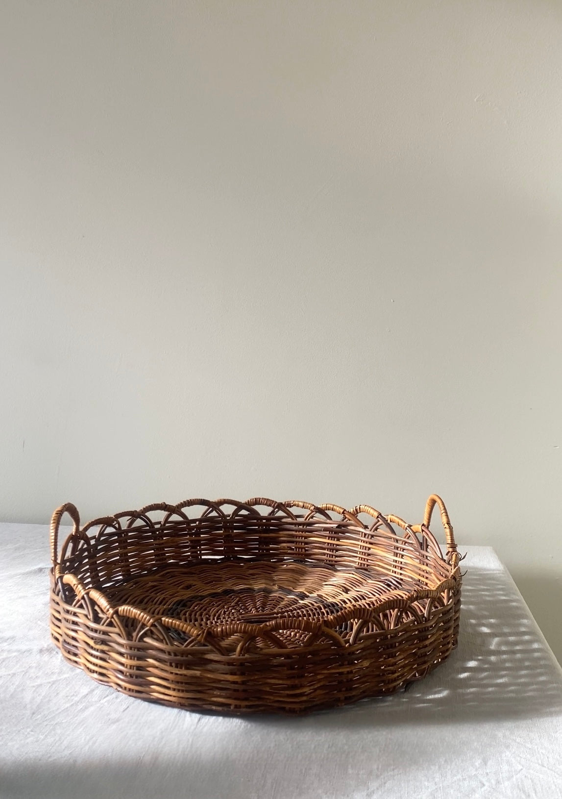Vintage English Large Wicker Tray with Patterned Weave