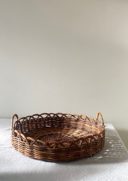 Vintage English Large Wicker Tray with Patterned Weave