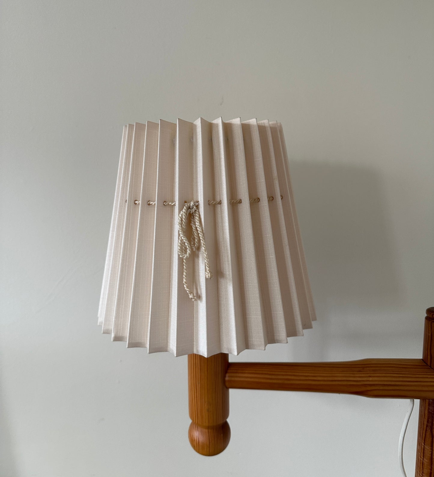 Vintage Swedish Pine Floor Lamp with Original Pleated Shade