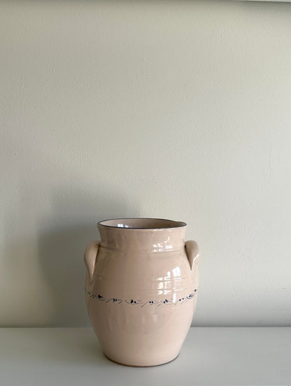 Vintage Swedish Cream Ceramic Pot with Hand-Painted Blue Design