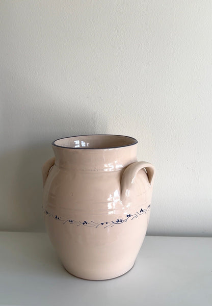 Vintage Swedish Cream Ceramic Pot with Hand-Painted Blue Design