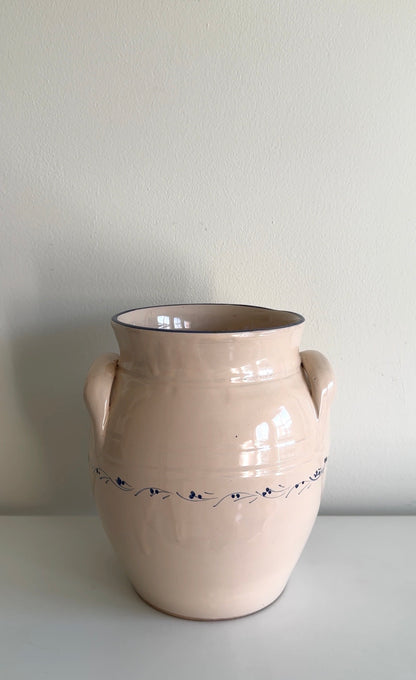 Vintage Swedish Cream Ceramic Pot with Hand-Painted Blue Design