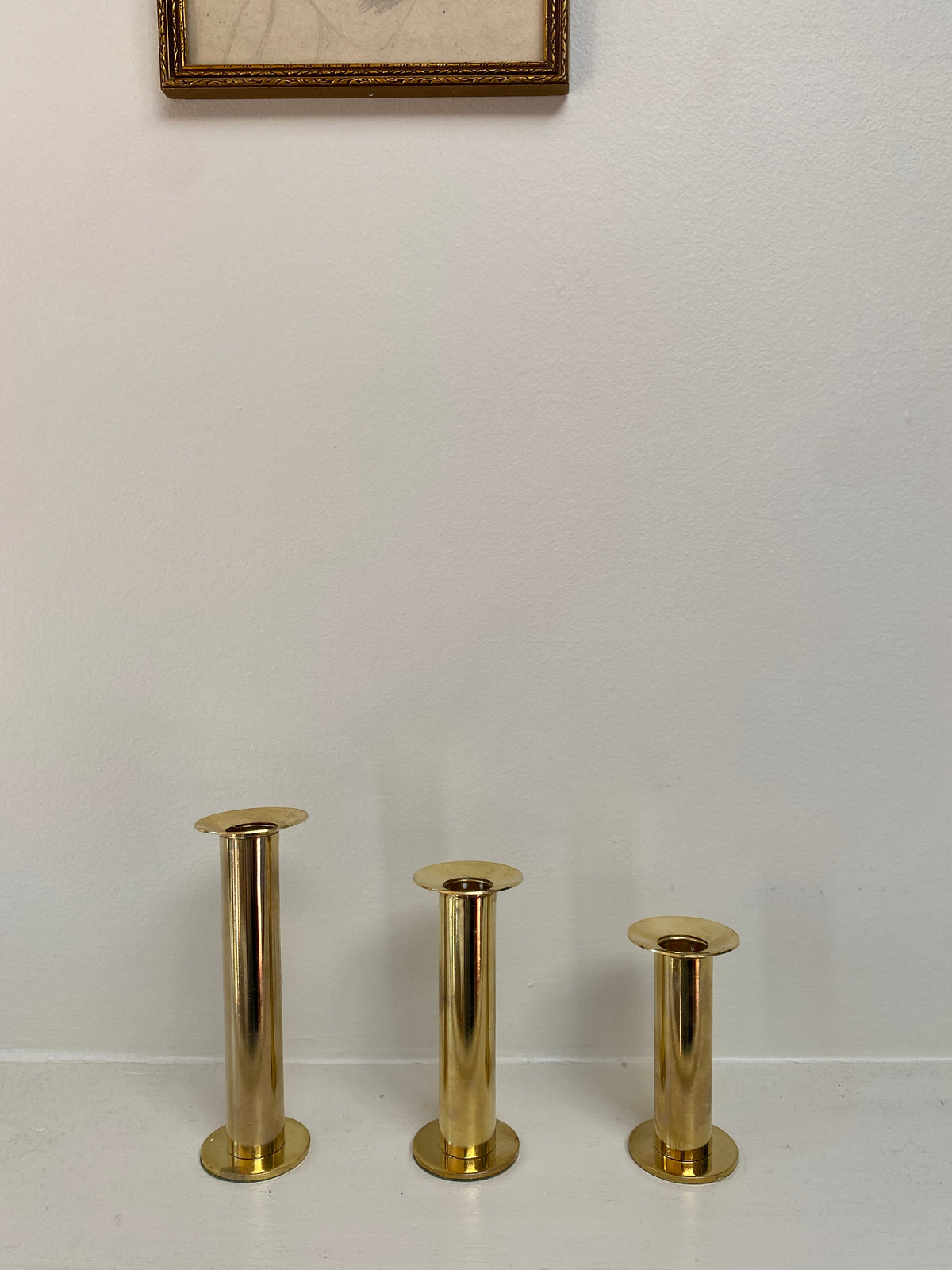Vintage Swedish Gold-Toned Candle Holders, Set of 3