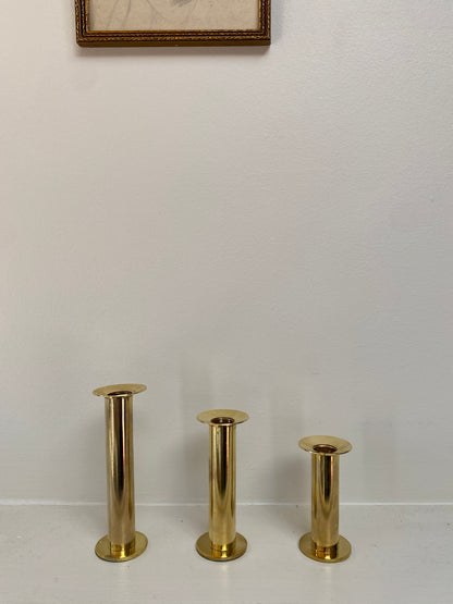 Vintage Swedish Gold-Toned Candle Holders, Set of 3