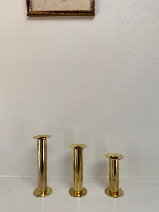 Vintage Swedish Gold-Toned Candle Holders, Set of 3