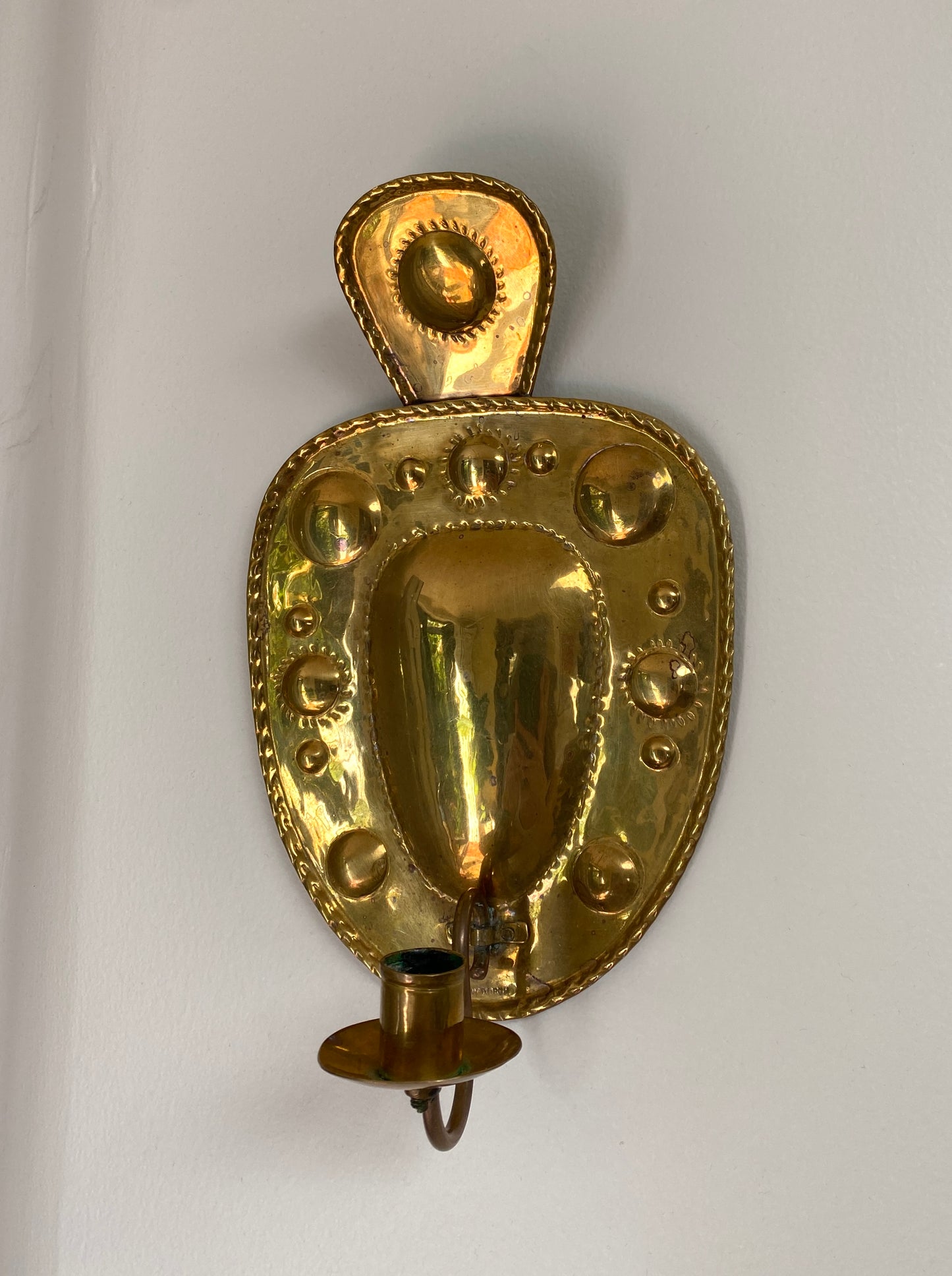 Pair of Vintage Swedish Embossed Brass Wall Sconces