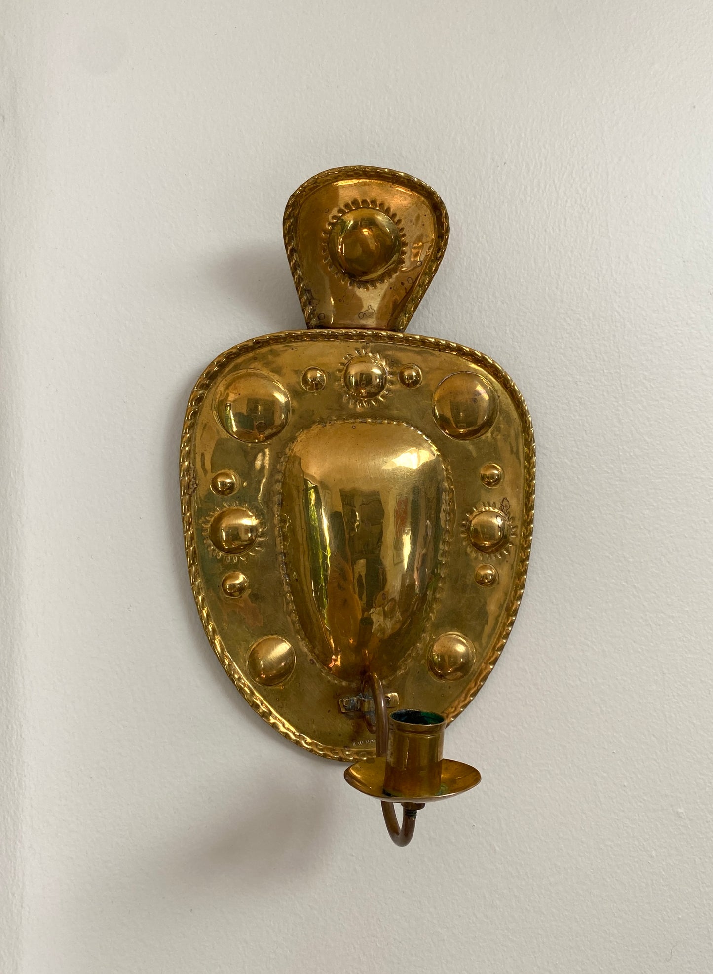 Pair of Vintage Swedish Embossed Brass Wall Sconces