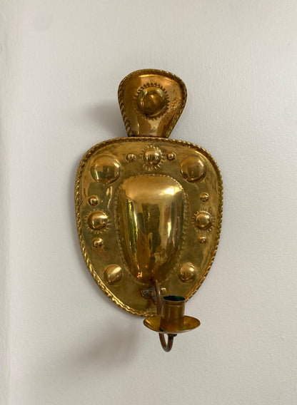 Pair of Vintage Swedish Embossed Brass Wall Sconces